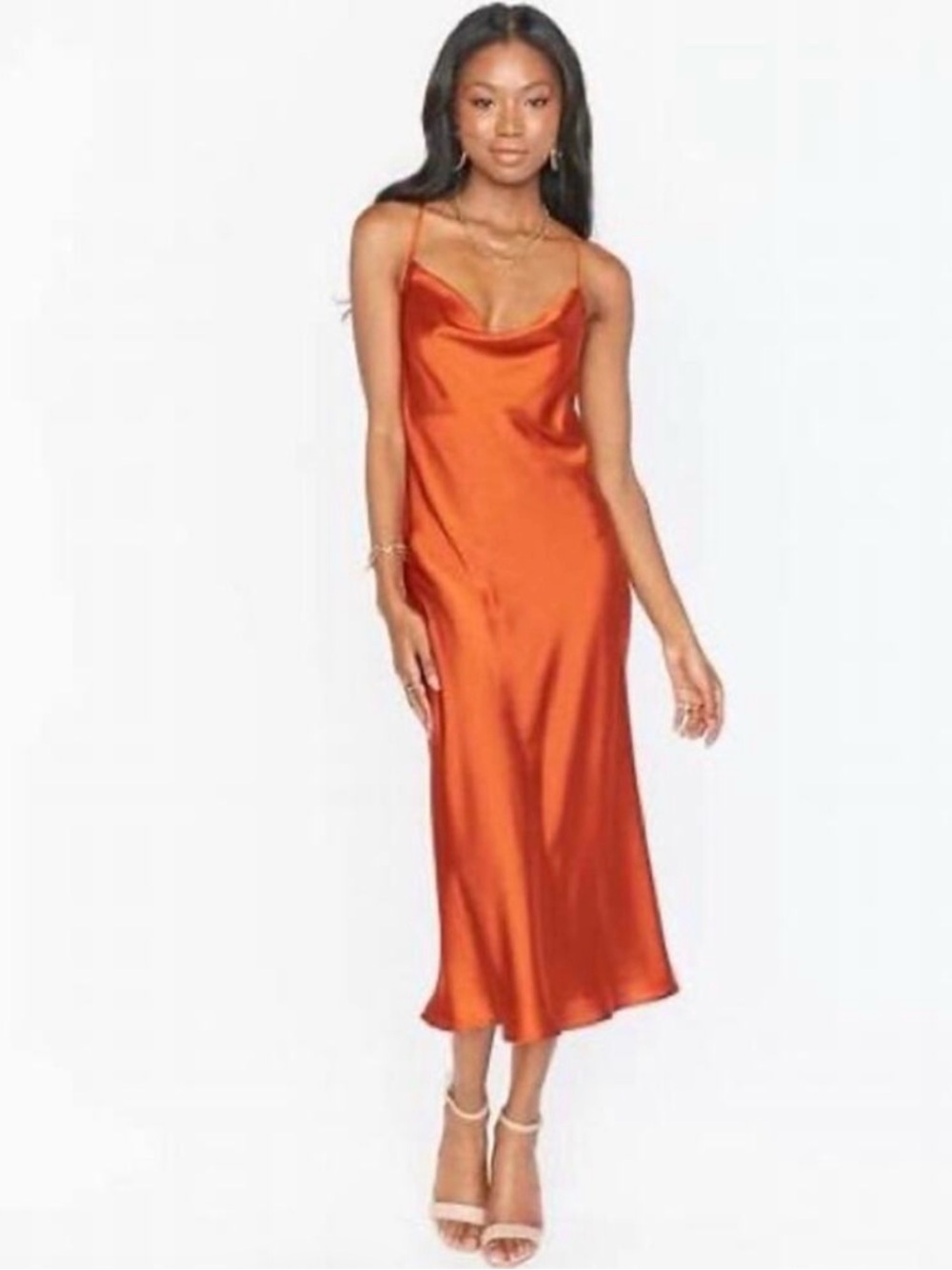 Show Me Your MuMu Satin Slip Midi Dress - Rust